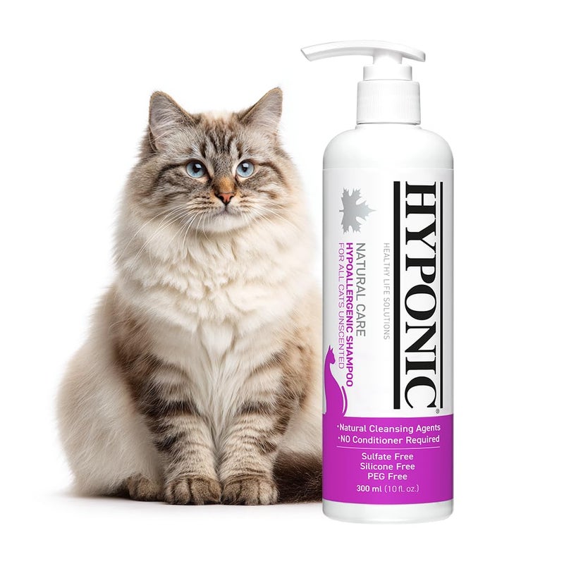 HYPONIC شامبو هايبو نيك hypoallergenic الفاخر لجميع القطط (بدون رائحة، 10.14 أونصة) - شامبو قطط خالي من العطور للبشرة الجافة، قشرة الرأس، والحساسية - Image 1